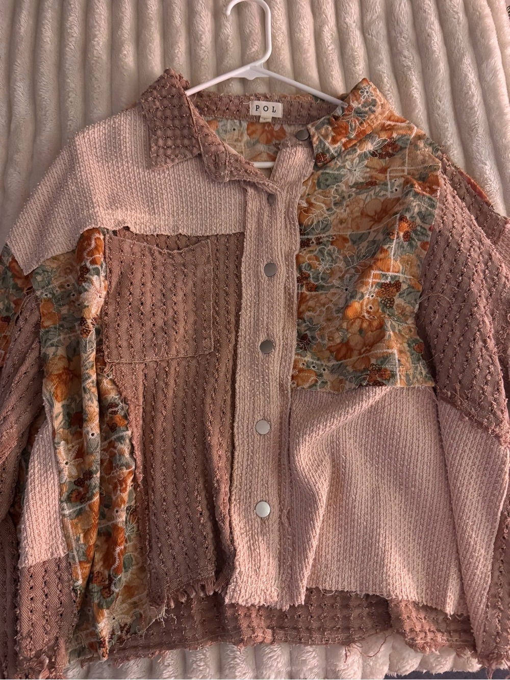 POL Pink Floral Patchwork Button Jacket